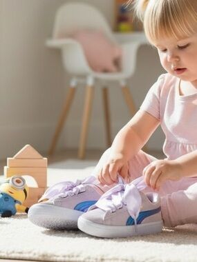 Puma Kids Lavender and Blue Ribbon Sneakers
